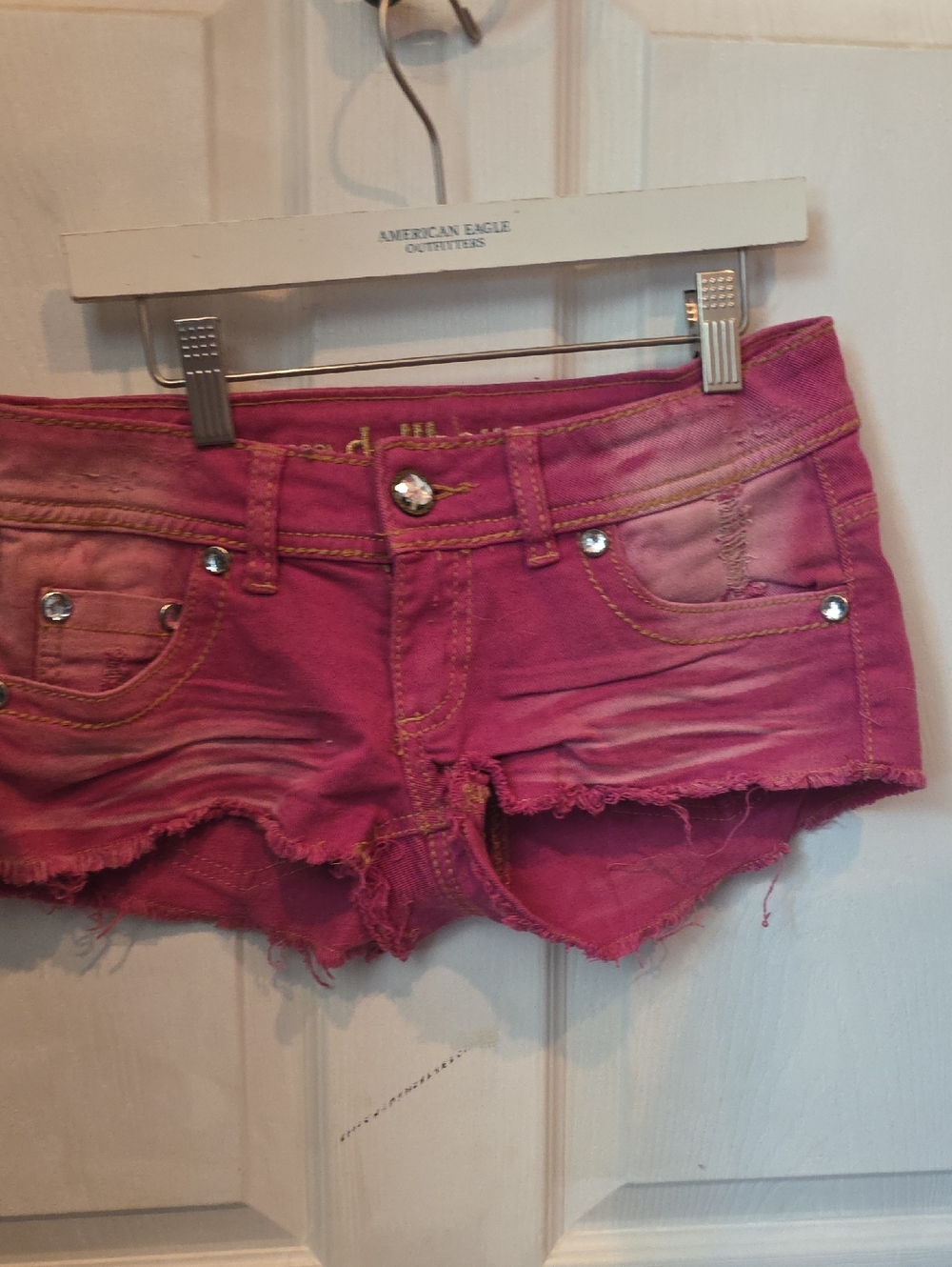 Y2k Dollhouse   Hot Pink Distressed Denim Cutoff Shorts